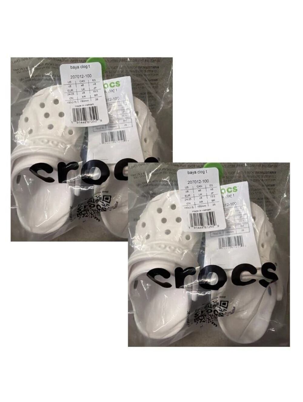 Crocs Baya Toddler Clogs White Kids Size C6 Slip On Shoes 2 Pack New
